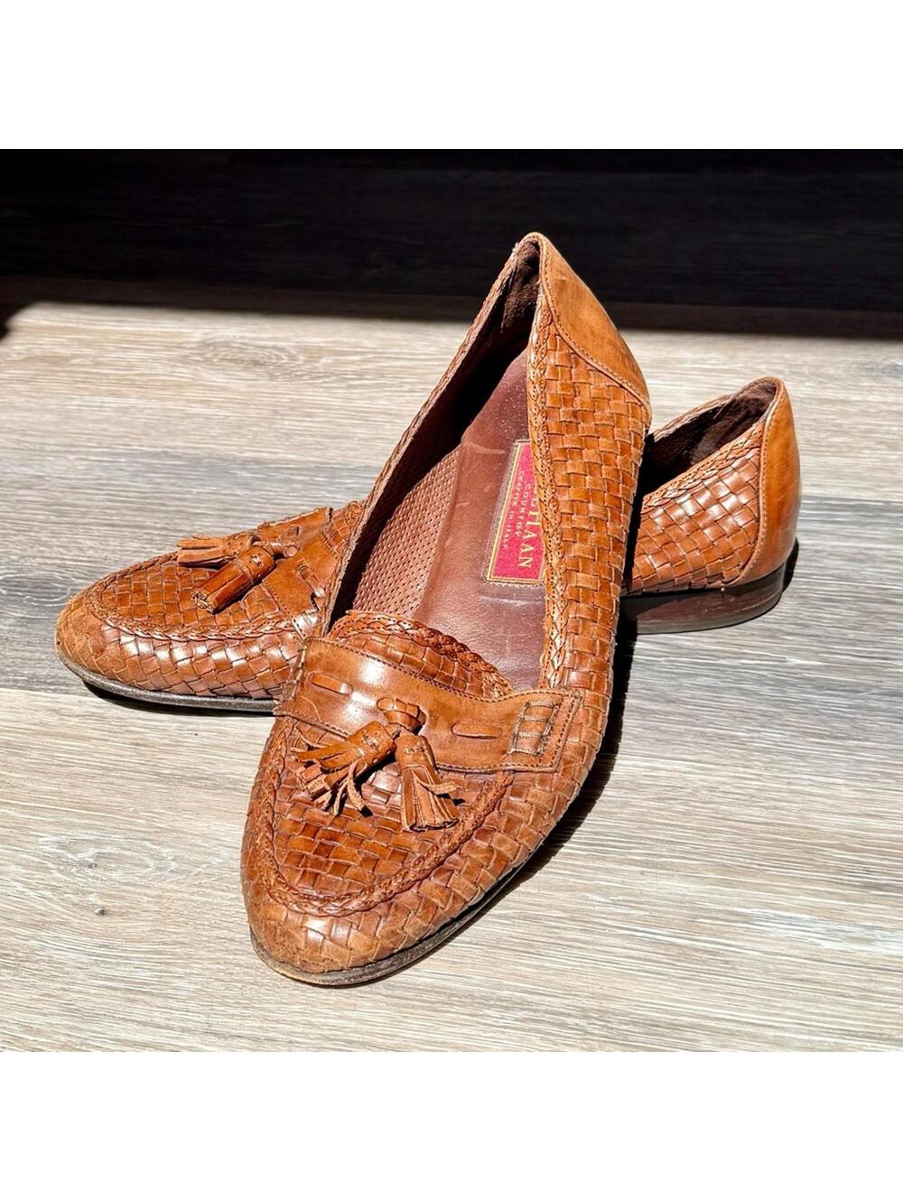 VTG Cole Haan Womens Woven Tassel Loafers - Brown Leather Size 9.5 Made in Italy